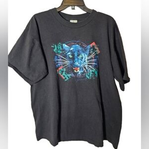 Alore Black Vintage T-Shirt with Blue Panther Graphic Size XL *see Defects